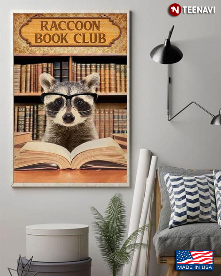 Raccoon With Glasses Reading Book Raccoon Book Club