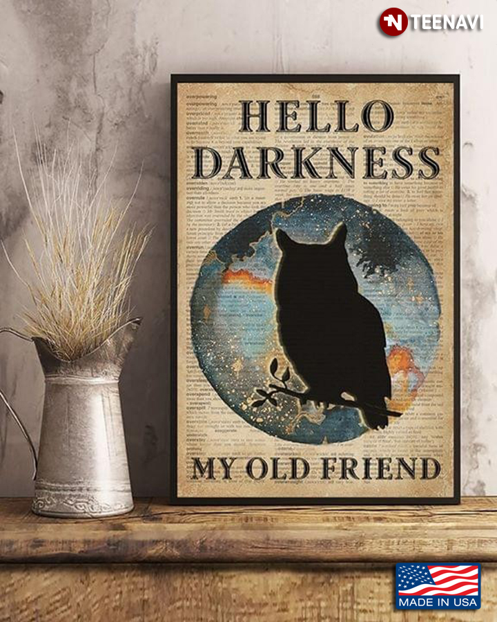 Dictionary Theme Owl Silhouette Hello Darkness My Old Friend