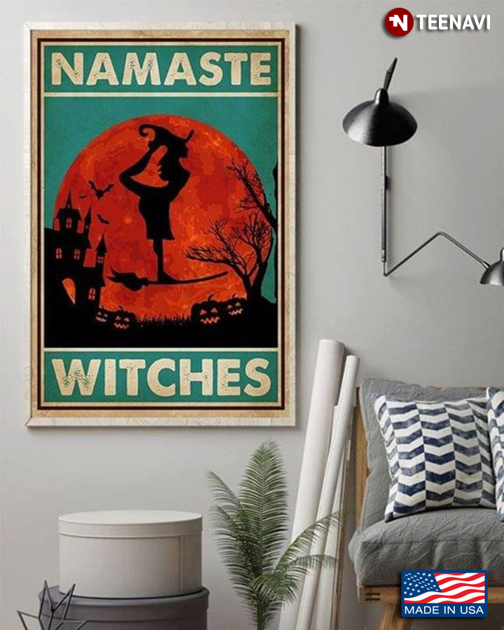 Witch Doing Yoga On Broomstick Silhouette Namaste Witches For Halloween