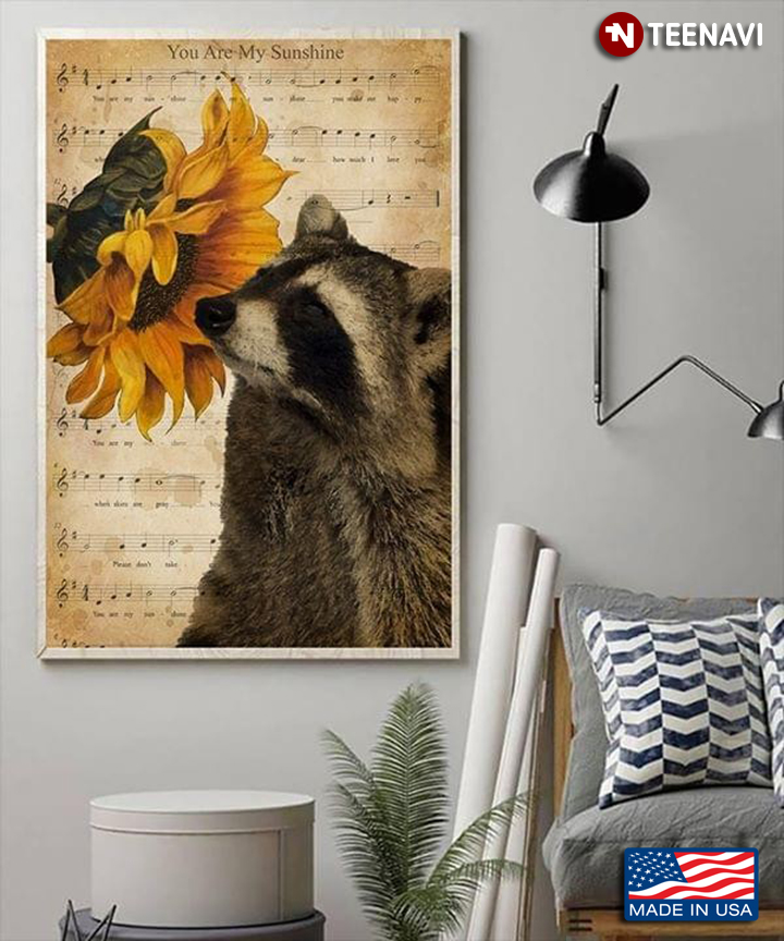 Sheet Music Theme Raccoon Smelling Sunflower You Are My Sunshine