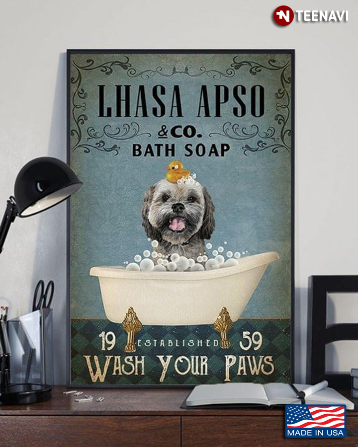 Dog With Rubber Duck Lhasa Apso & Co. Bath Soap Established 1959 Wash Your Paws