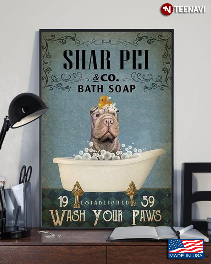 Dog With Rubber Duck Shar Pei & Co. Bath Soap Established 1959 Wash Your Paws