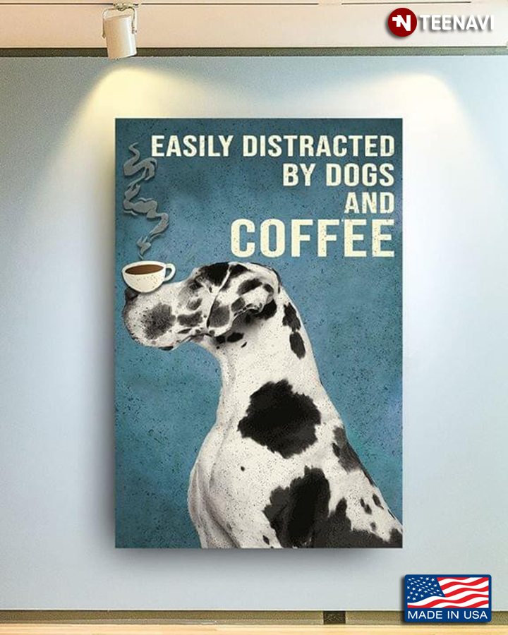 Dalmatian With Coffee Cup On Its Nose Easily Distracted By Dogs And Coffee