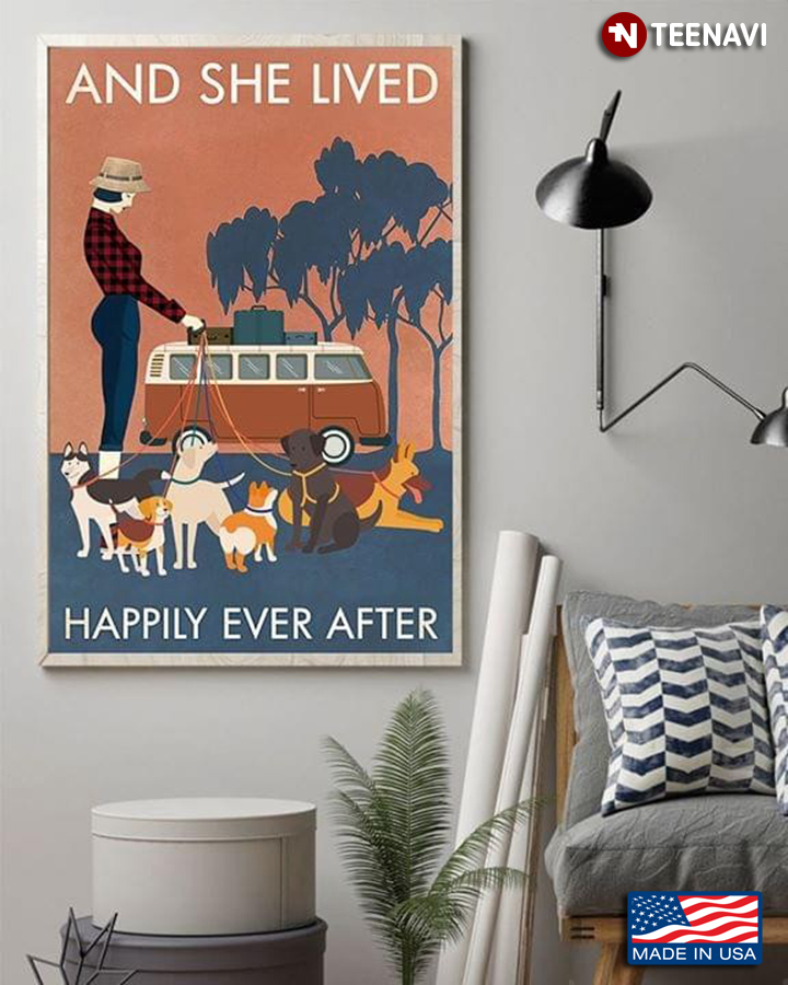 Girl With Dogs And Camping Bus And She Lived Happily Ever After