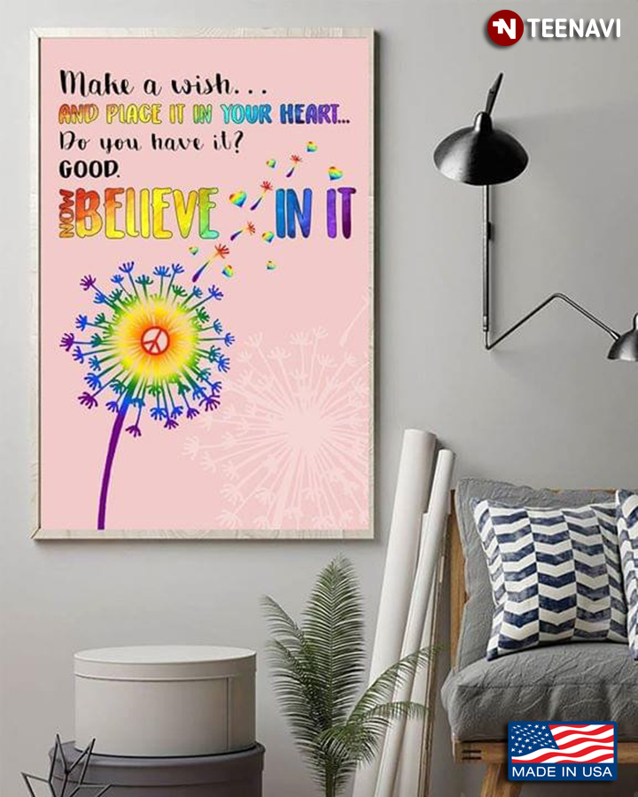 Hippie Peace LGBT Pride Dandelion Make A Wish & Place It In Your Heart