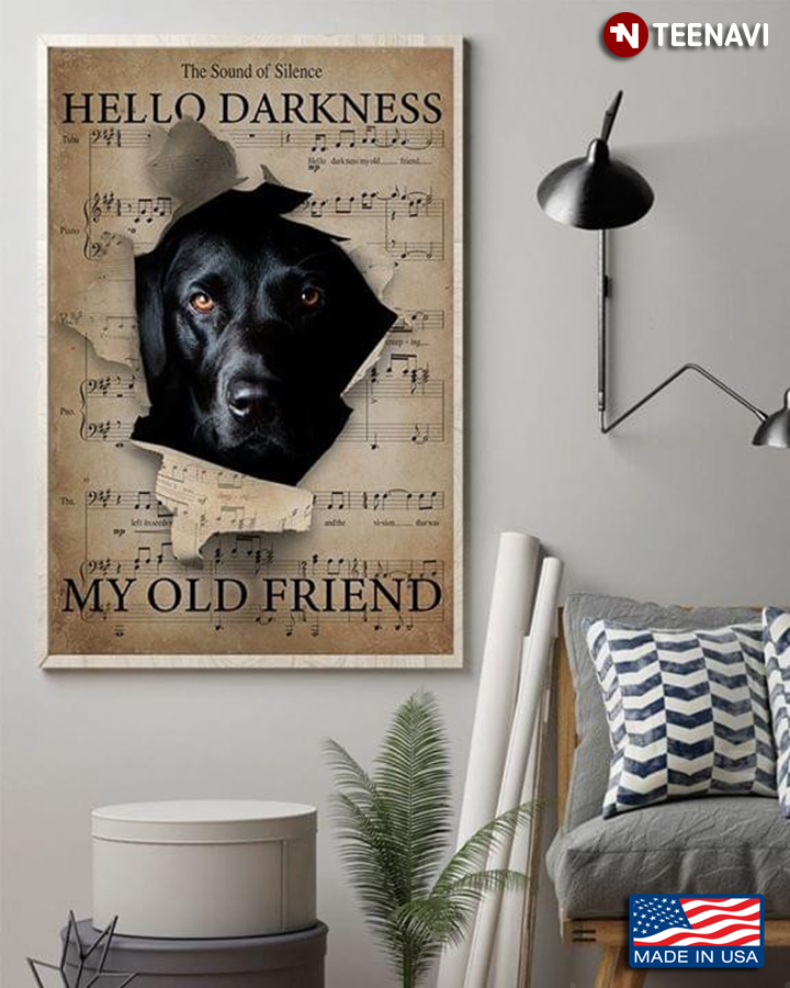 Sheet Music Theme Black Labrador Retriever Hello Darkness My Old Friend