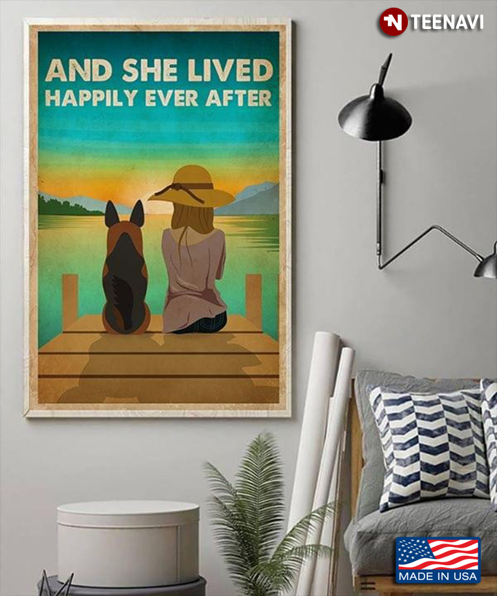 Girl & German Shepherd Sitting By The Lake And She Lived Happily Ever After