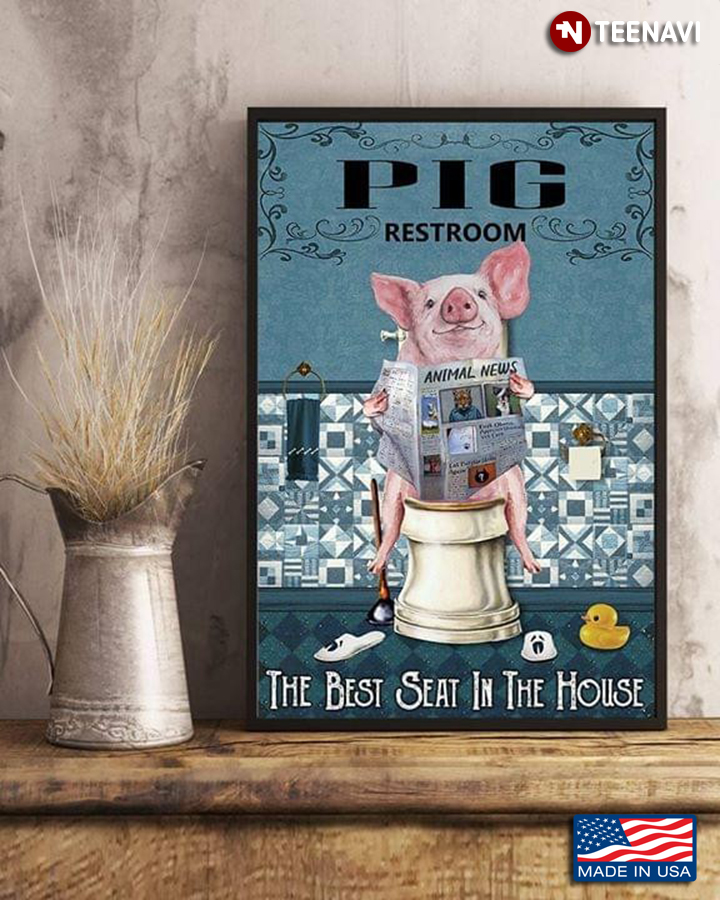Pig On Toilet Seat Reading Newspaper Pig Restroom The Best Seat In The House