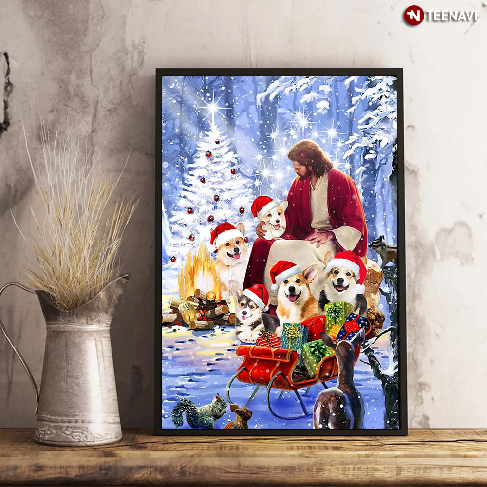 Jesus Sitting With Corgis Christmas For Corgi Lover Gift