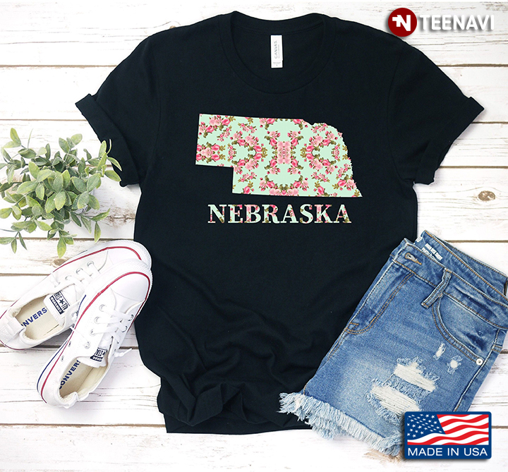 Nebraska Floral Map Patriotic