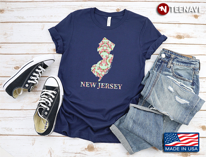 New Jersey Floral Map Patriotic