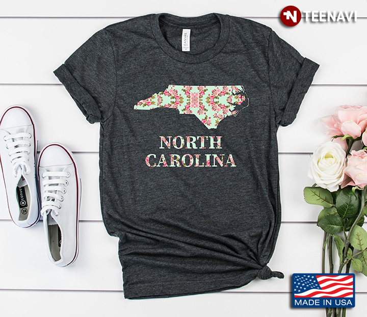 North Carolina Floral Map Patriotic