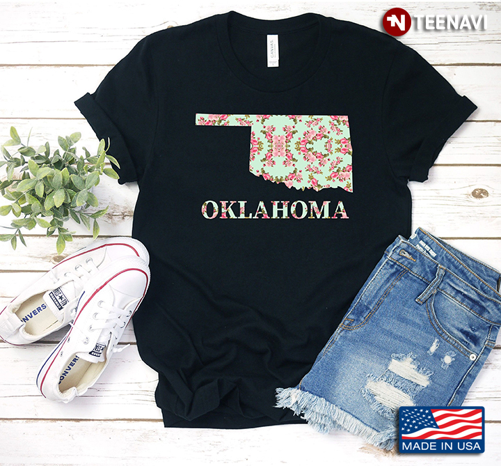 Oklahoma Floral Map Patriotic
