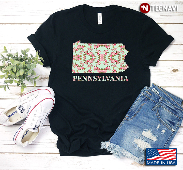 Pennsylvania Floral Map Patriotic
