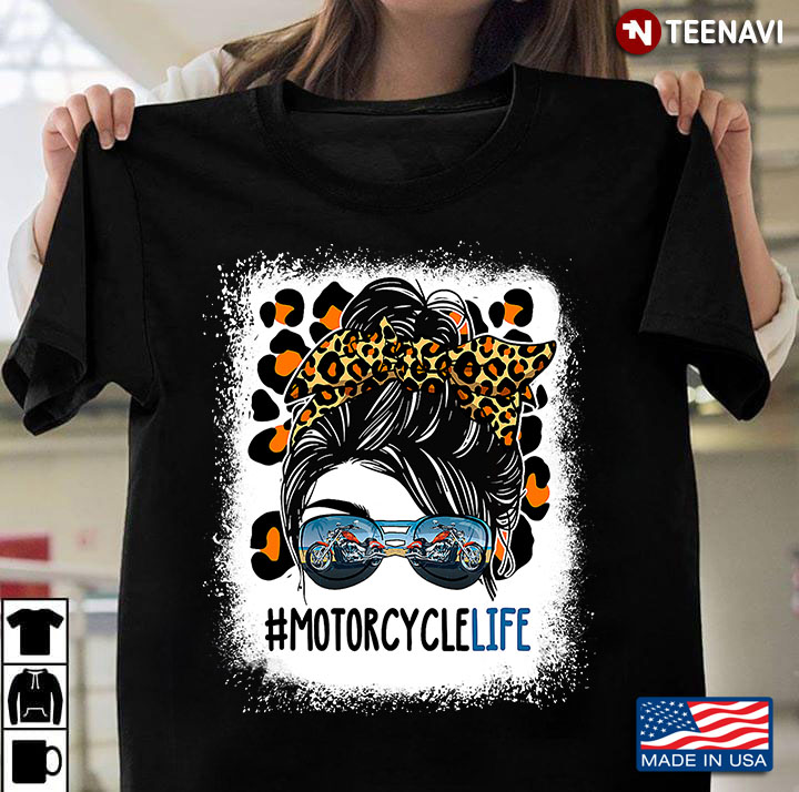 Motorcycle Life Messy Bun Girl With Leopard Headband And Glasses