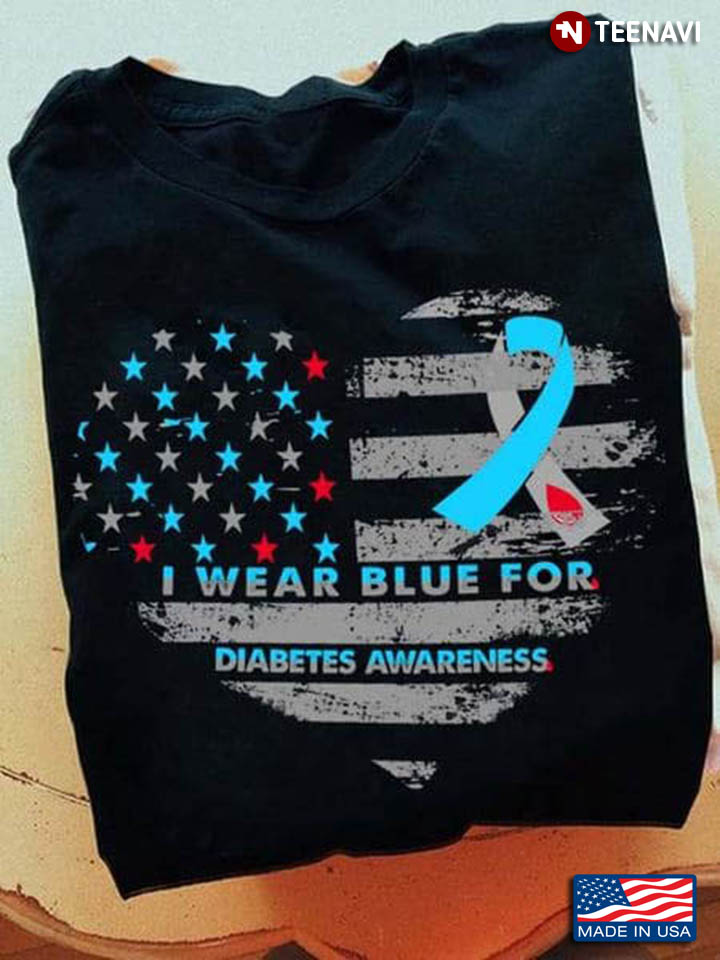 I Wear Blue For Diabetes Awareness Heart American Flag