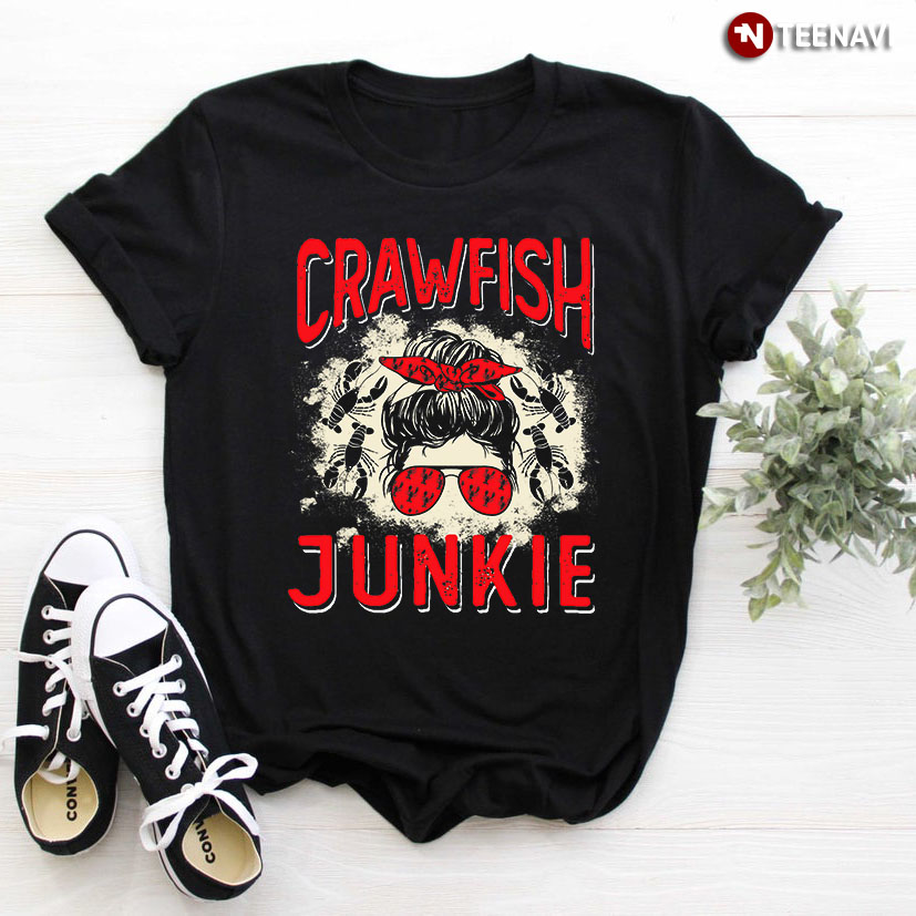 Crawfish Junkie Messy Bun Girl With Headband And Glasses