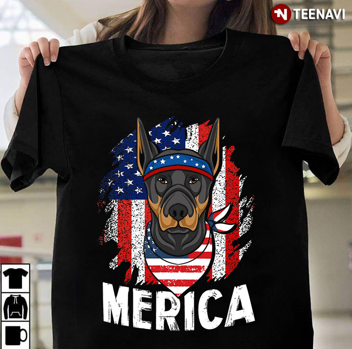 Dobermann And American Flag Merica for 4th of July