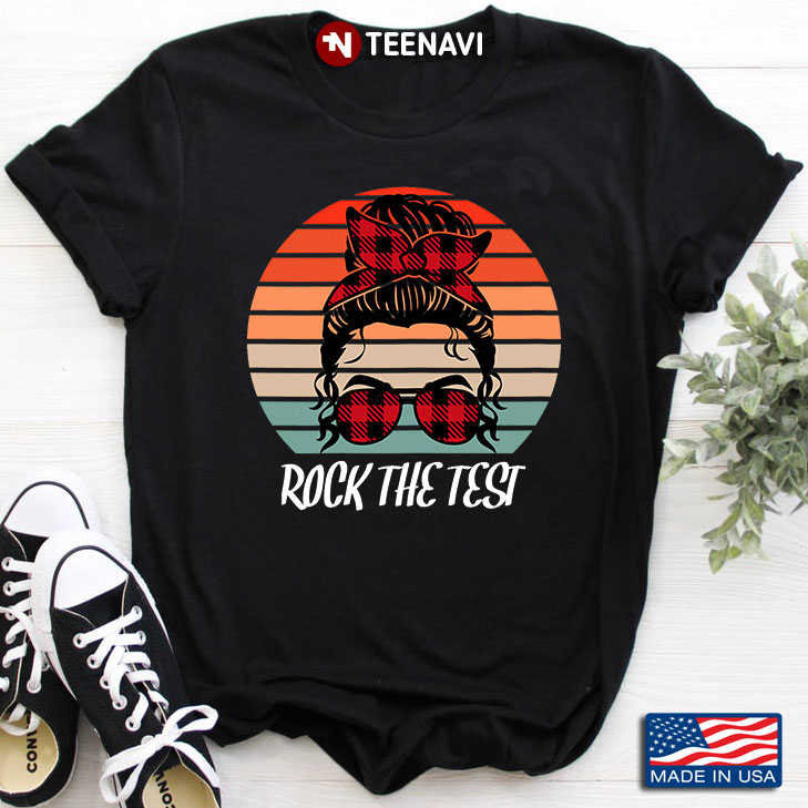 Teacher Rock The Test Messy Bun Girl With Headband And Glasses