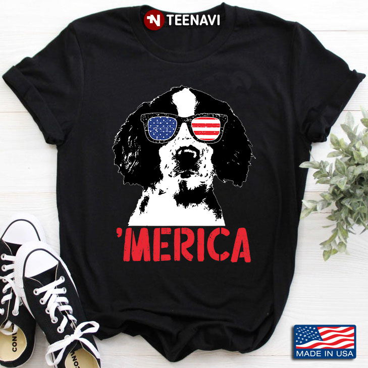 'Merica English Cocker Spaniel With American Flag Glasses for 4th Of July