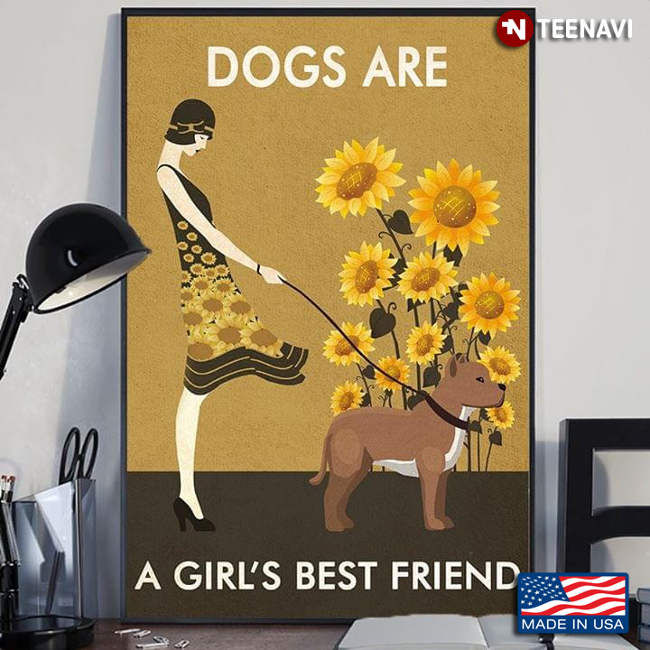 Girl With Brown & White Dog & Sunflowers Around Dogs Are A Girl’s Best Friend
