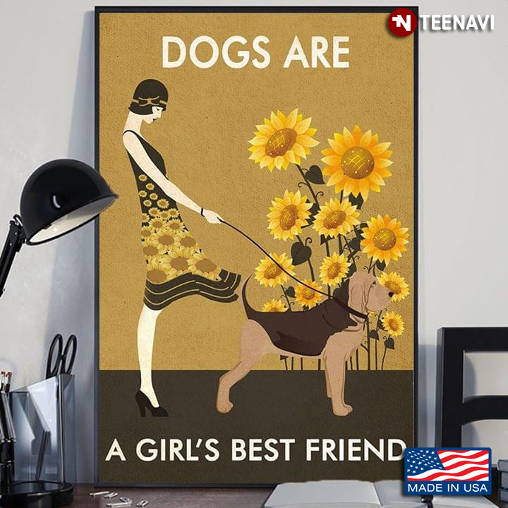 Girl With Bloodhound & Sunflowers Dogs Are A Girl’s Best Friend