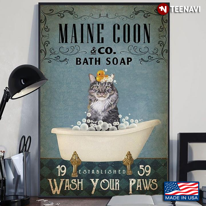 Cat With Rubber Duck Maine Coon & Co. Bath Soap Est. 1959 Wash Your Paws