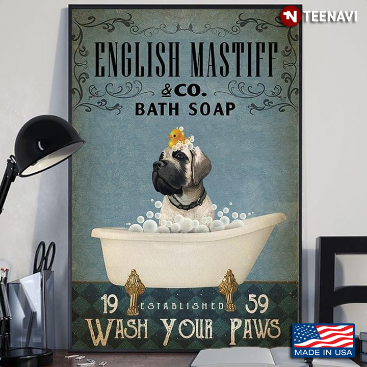 Dog With Rubber Duck English Mastiff & Co. Bath Soap Est. 1959 Wash Your Paws