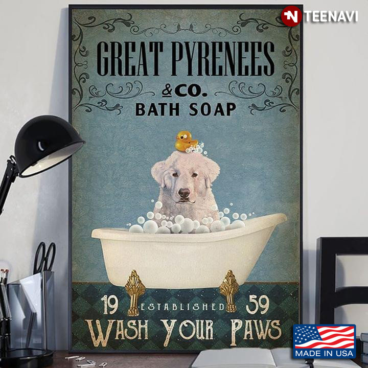 Dog With Rubber Duck Great Pyrenees & Co. Bath Soap Est. 1959 Wash Yow Paws