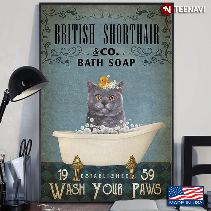 Cat With Rubber Duck British Shorthair & Co. Bath Soap Est. 1959 Wash Your Paws