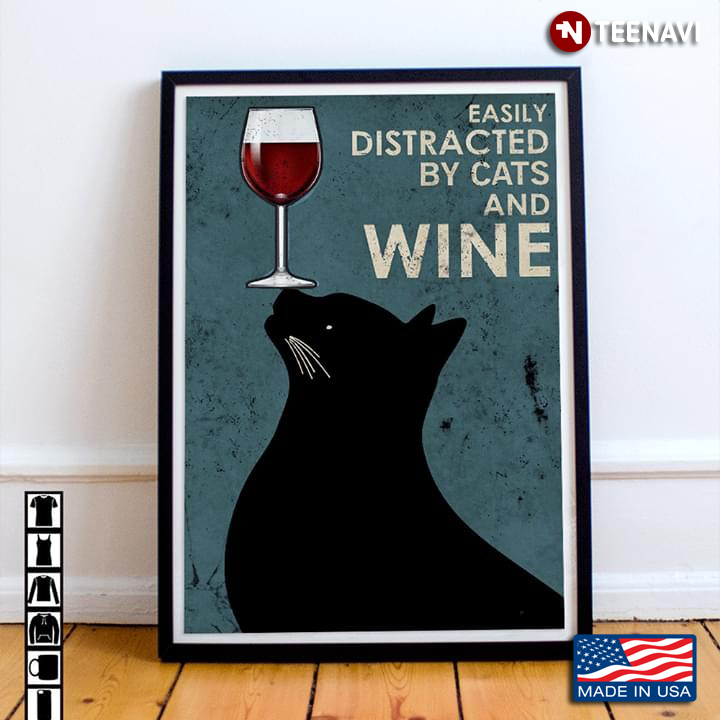 Black Cat With Red Wine Glass On Its Nose Easily Distracted By Cats And Wine
