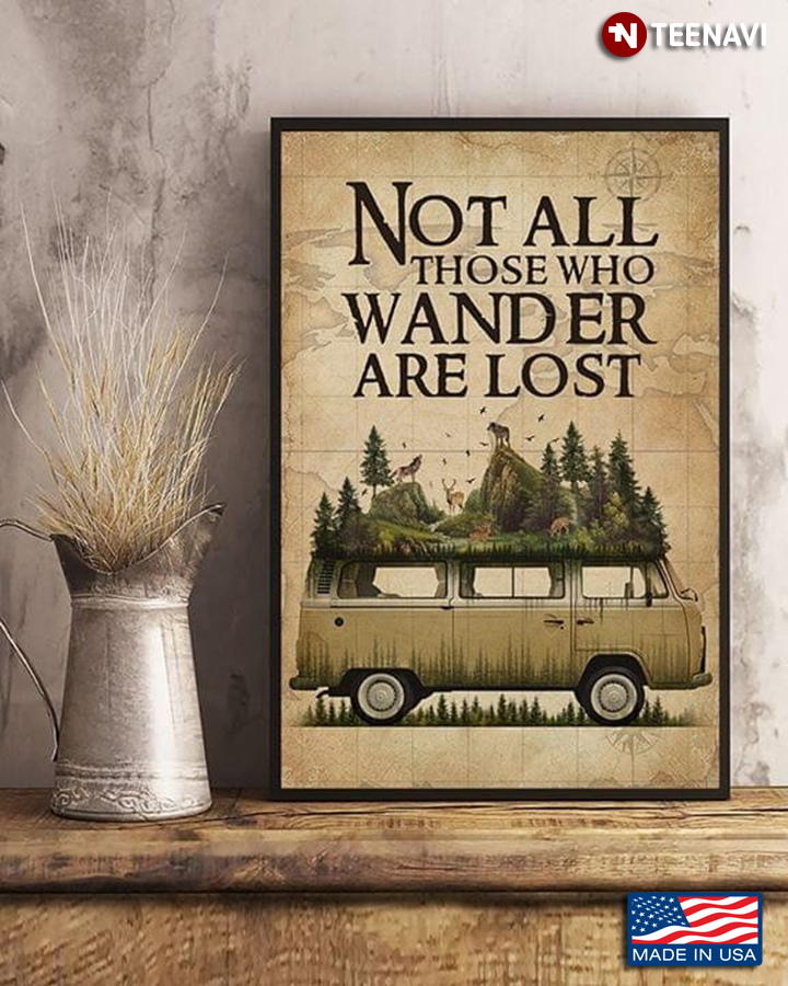 Map Theme Camping Bus & Forest Animals Not All Those Who Wander Are Lost