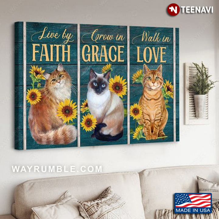 Three Cats With Sunflowers Around Live By Faith Grow In Grace Walk In Love