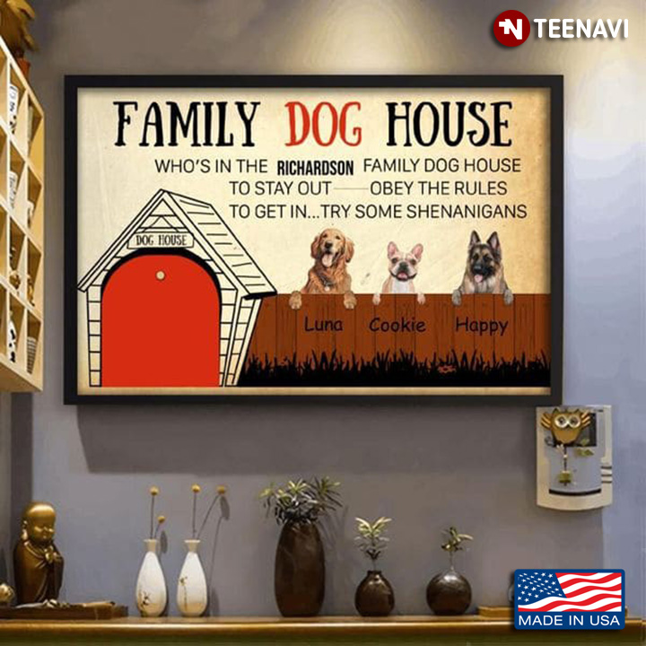 Personalized Family Dog House Who's In The Family Dog House To Stay Out