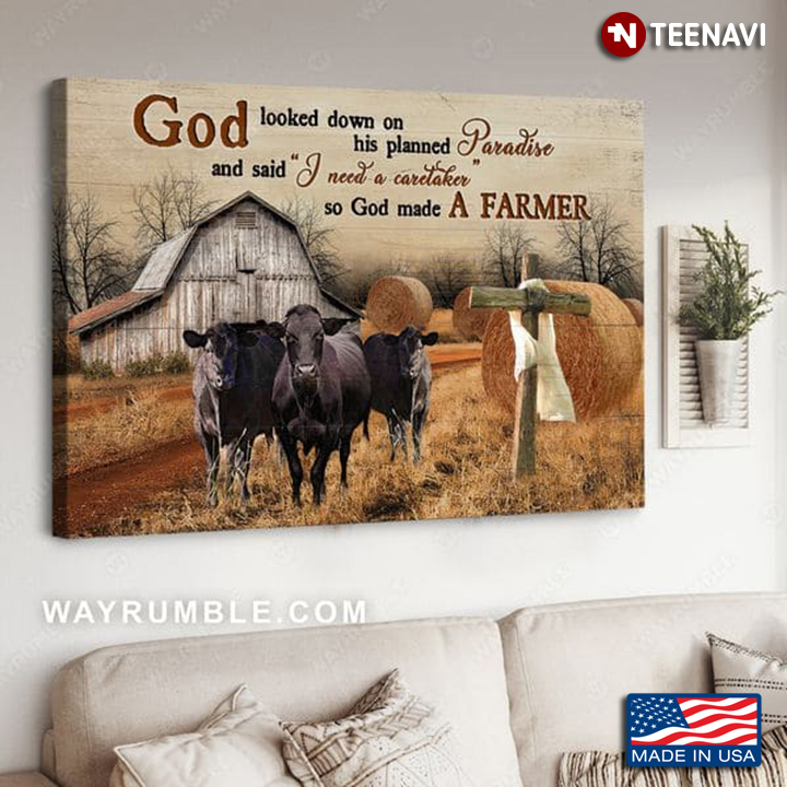 Black Cows & Jesus Cross On Farm God Looked Down On His Planned Paradise