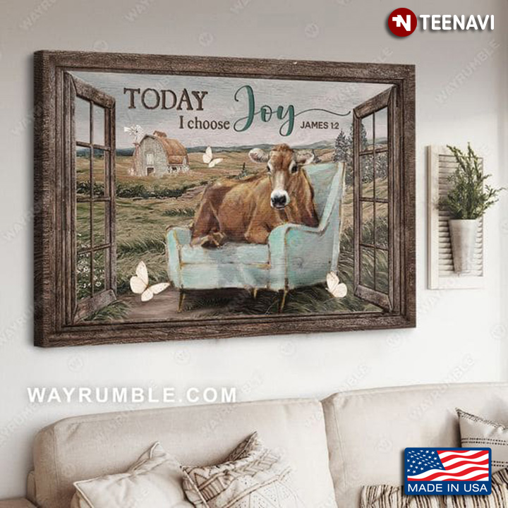 Window Frame With Brown Cow Sitting On Sofa Today I Choose Joy James 1:2