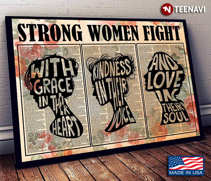 Floral Book Page Theme Girls Silhouette Strong Women Fight