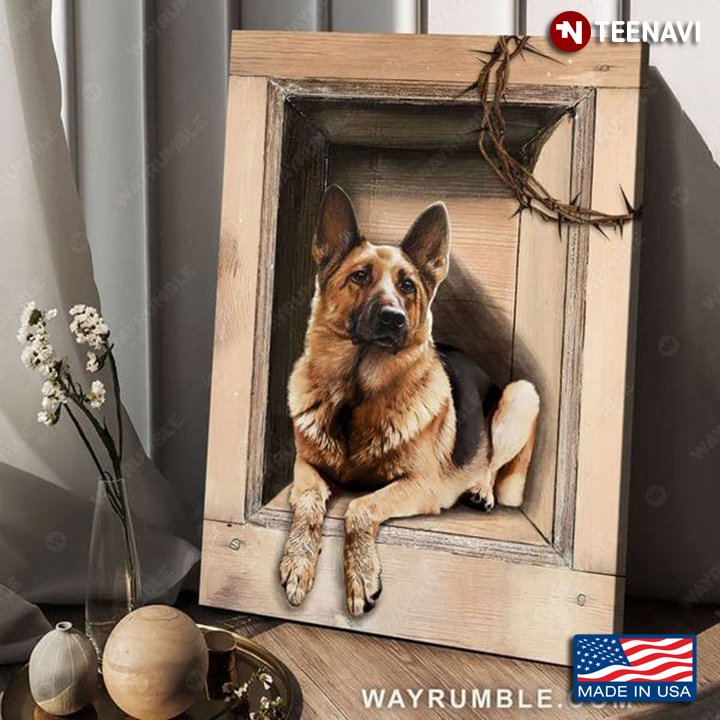 Picture Frame German Shepherd Dog With Crown Of Thorns