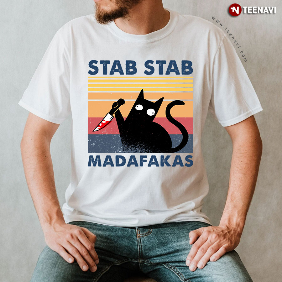 Vintage Black Cat Stab Stab Madafakas T-Shirt