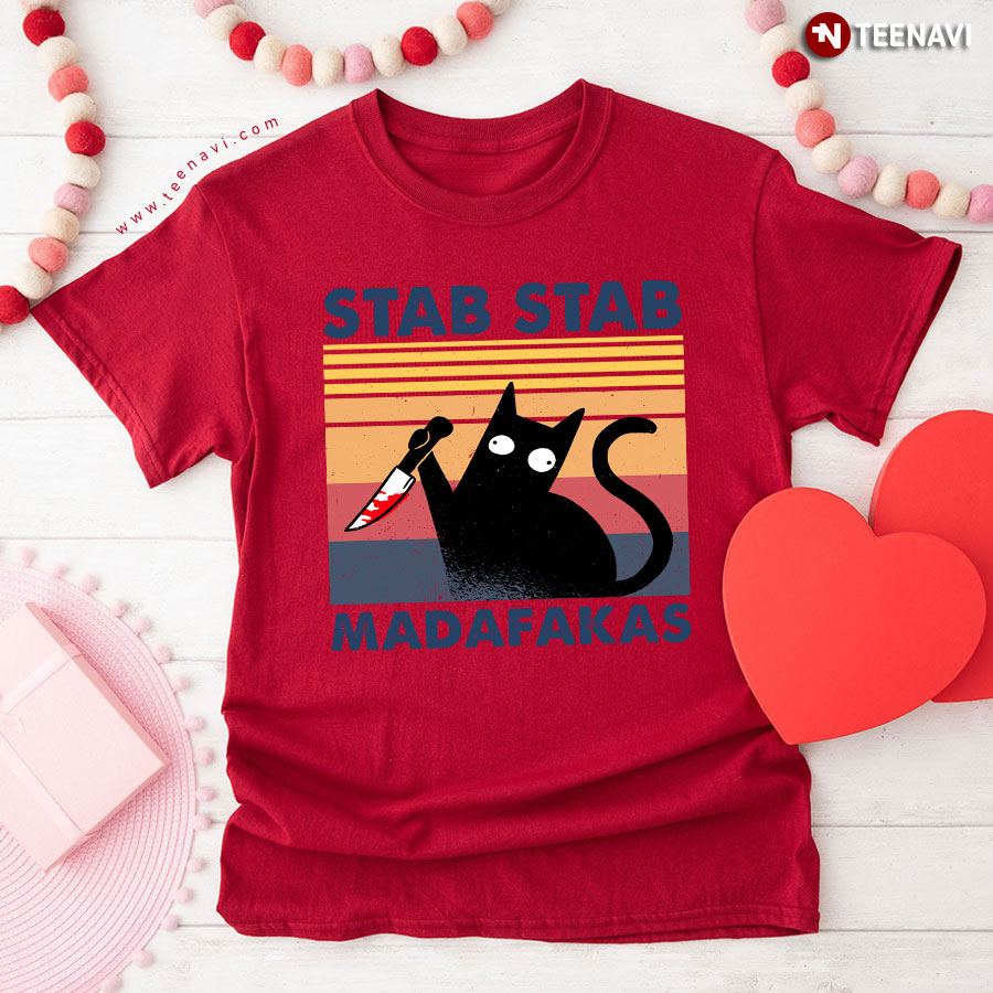 Vintage Black Cat Stab Stab Madafakas T-Shirt