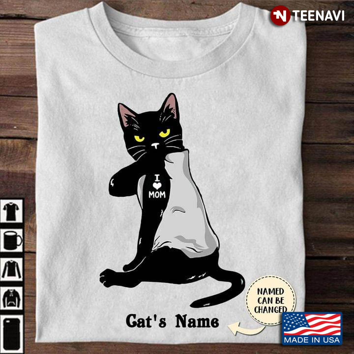 Personalized Name Black Cat With Tattoo I Love Mom