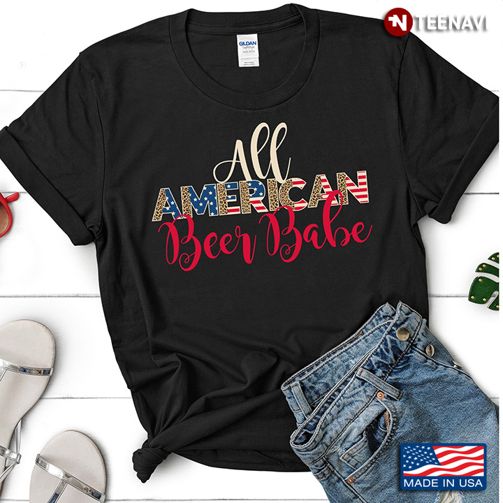 All American Beer Babe Leopard American Flag for 4th of July