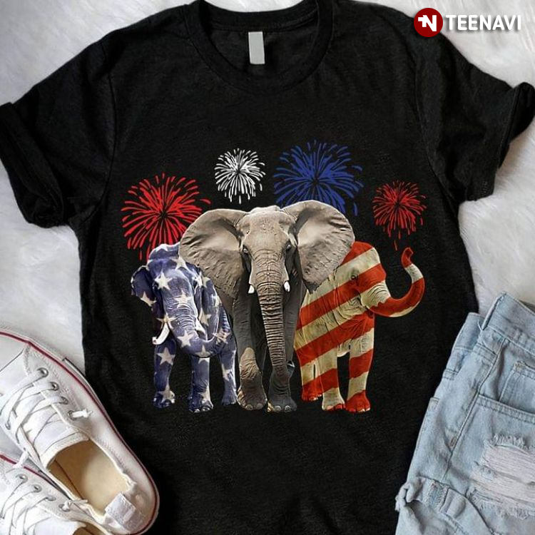 American Flag Elephants With Fireworks for 4th of July