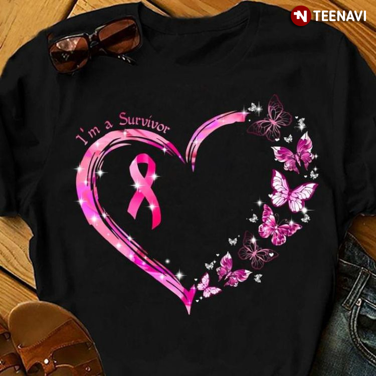 I'm A Survivor Breast Cancer Awareness Heart With Butterflies