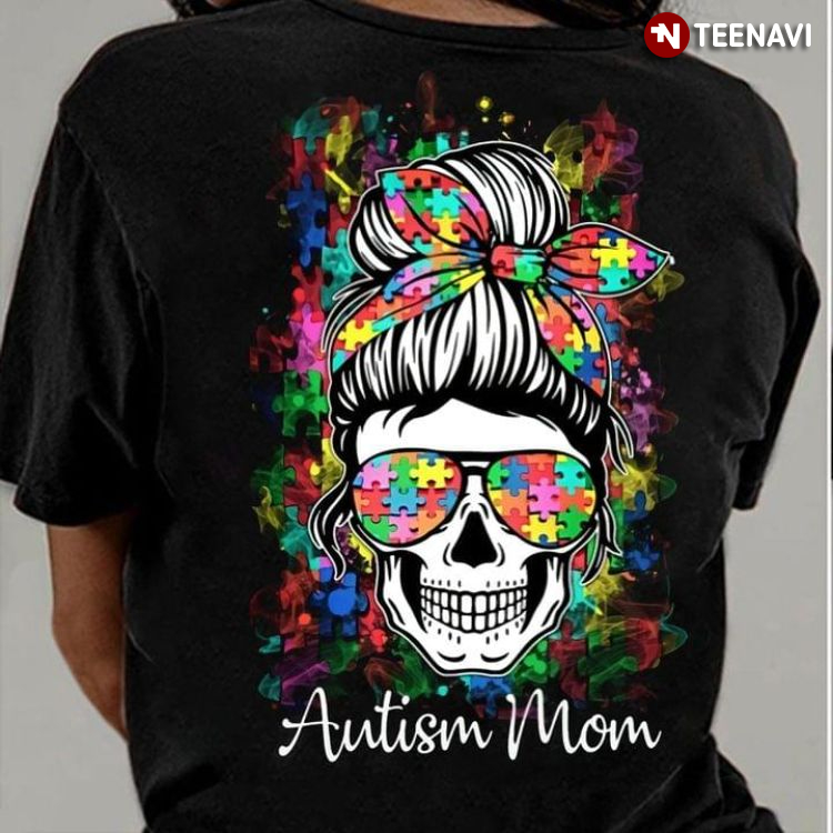 Autism Mom Skull With Headband And Glasses