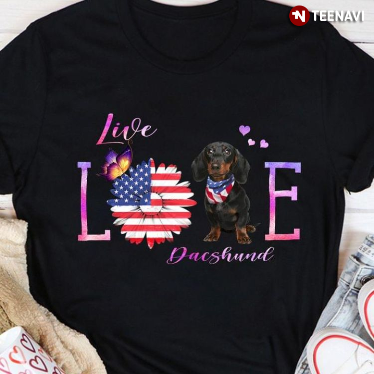 Live Love Dachshund American Flag for 4th of July