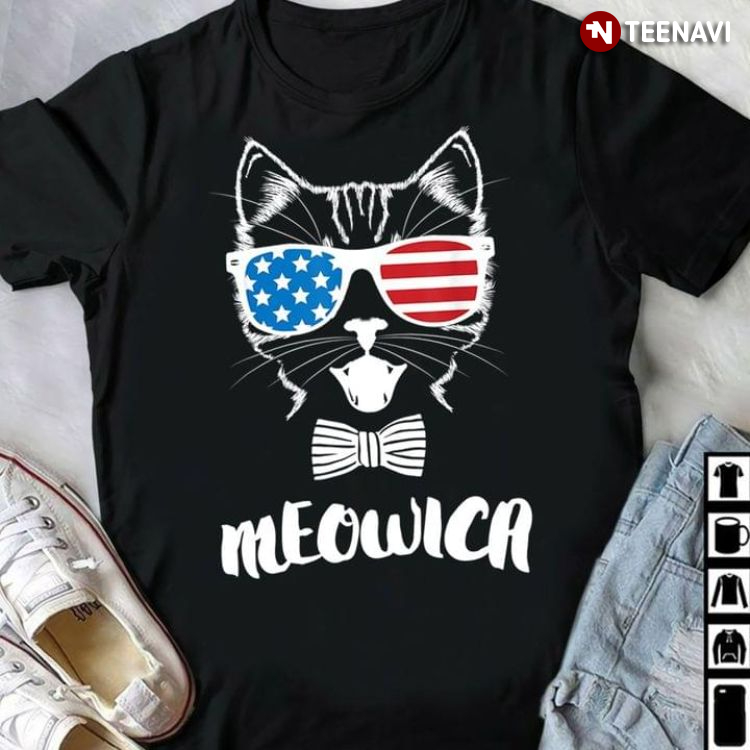 Meowica Cool Cat With American Flag Glasses for 4th Of July