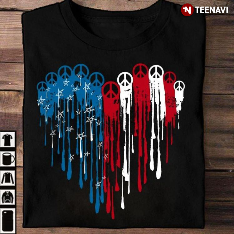 Peace Sign American Flag Melting Heart