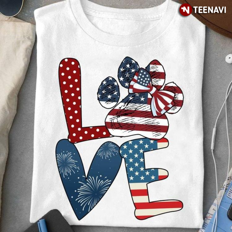 Love Dog Paws American Flag for 4th of July
