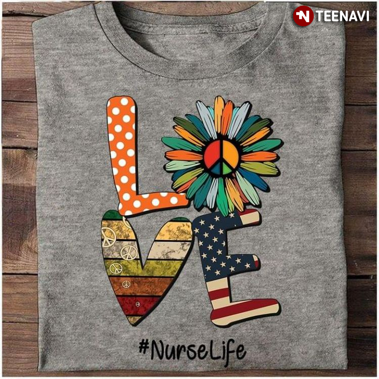 Nurse Life Daisy With Peace Sign American Flag